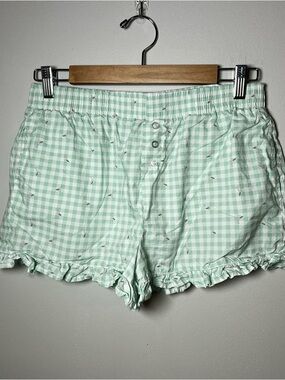 Better Together Green Gingham Pajama Shorts Size M Martini Glass Print Boxers